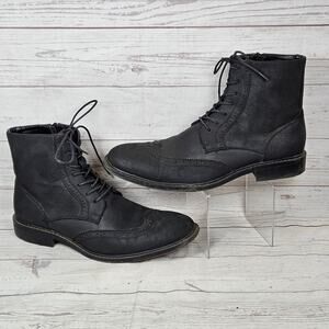 Unlisted Men's Black US 10.5 Brogue Lace Up Side Zip Wingtoe Boots Synthetic